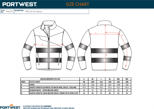 Jacheta Hi-Vis fleece, galben/negru, regular, PW2, Portwest